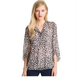 Diane Von Furstenberg  Bairly Louche Silk Blouse Black Cream Tie neck Bow size 8